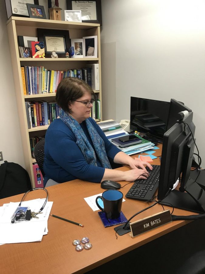 Professor Kim Bates is shown here grading our work and videos. This may include comments of what items she has found or providing us with different strategies to use for next assignment. 