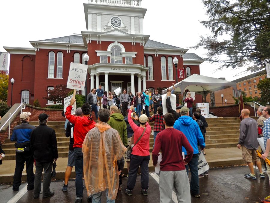 Striking BU Faculty in front of Carver Hall-2016. Photo taken by Dr. Wendy Lee, provided by Bob Dunkleberger. 
