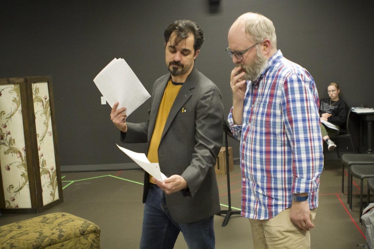 David A. Miller directing actor Aaron White during rehearsals for Six Characters in Search of an Author, February 2023. Photo by Amy Rene Byrne. 