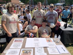 Steven Fink, Dylan Kronick, Alex Bartman, Mason Orth and Robert Emans of Men’s Club Volleyball show up with custom Husky gear.