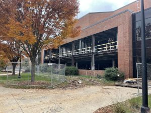 Support beams visible from outside of McCormick Hall.