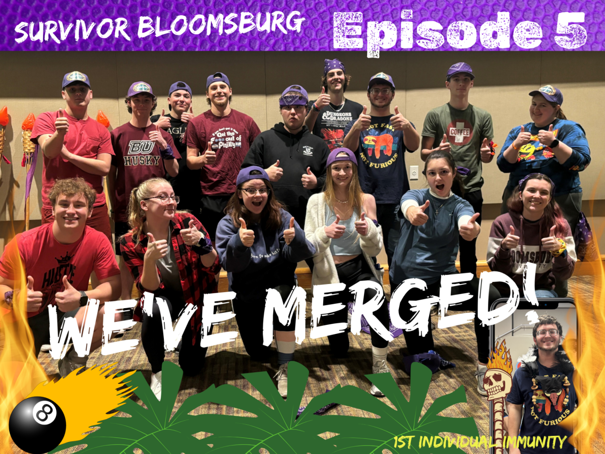 The castaways of Survivor-Bloomsburg after the final tribe merge. All players will now be fighting individually to stay in the game, and for their chance to win $1,000. Photo by George Kinzel.