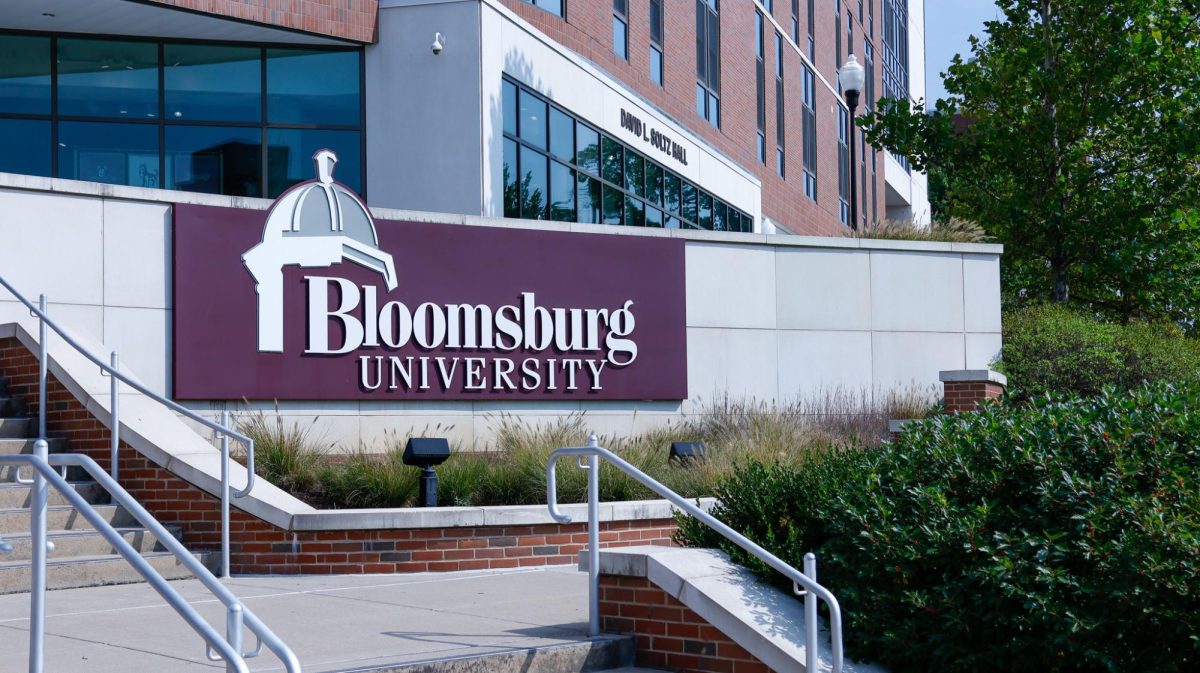 Bloomsburg University sign out front of Soltz Hall. Photo by Eric Wood.