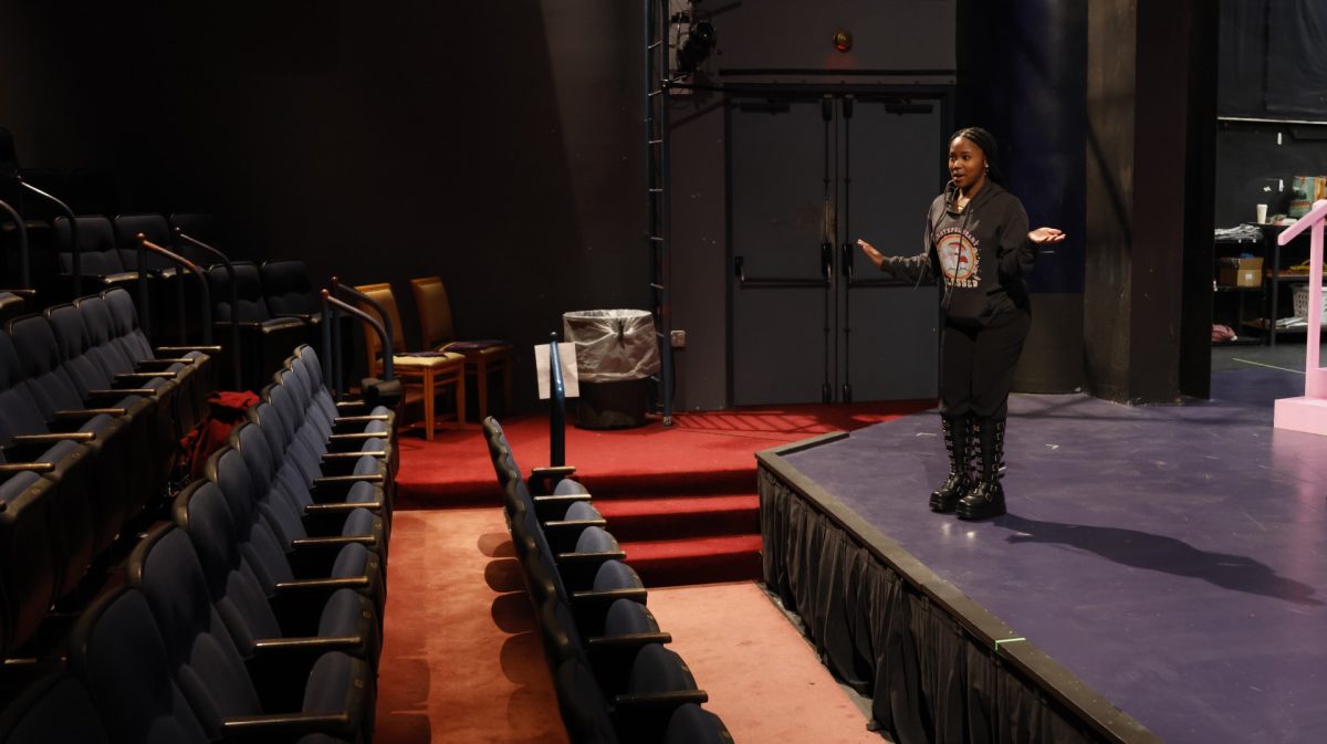 Ymani Marseille-Garcia gives a monologue during a rehersal.