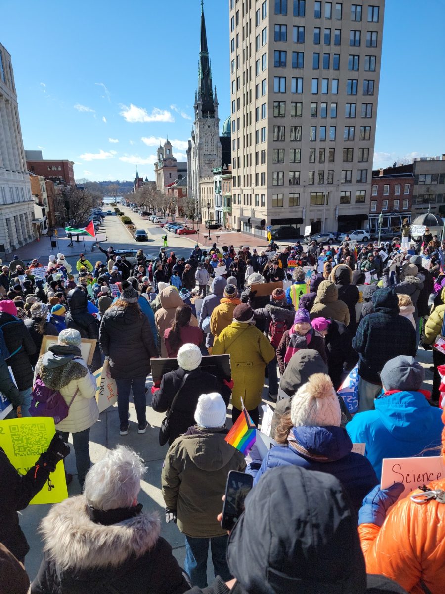 Protesters fill the streets of Harrisburg for the 50501 Movement protest on February 17, 2025