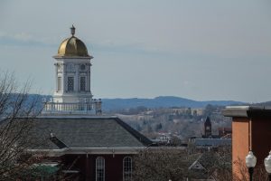 Carver Hall overlooks the town of Bloomsburg.