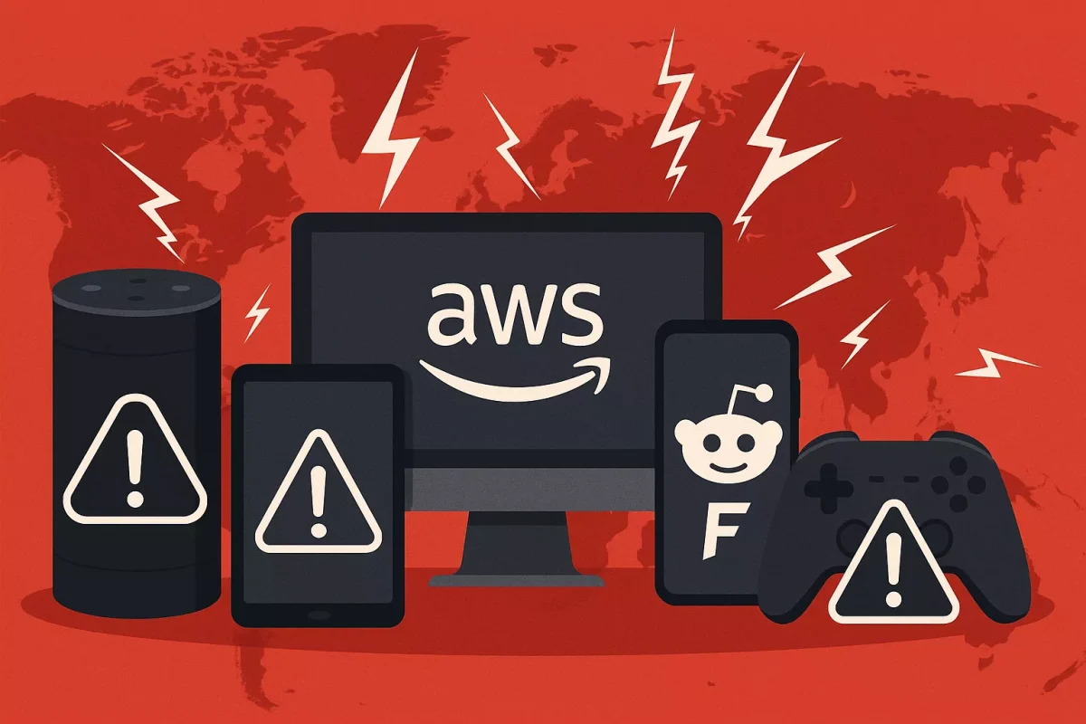 Graphic of different Amazon Web Services crashing.
