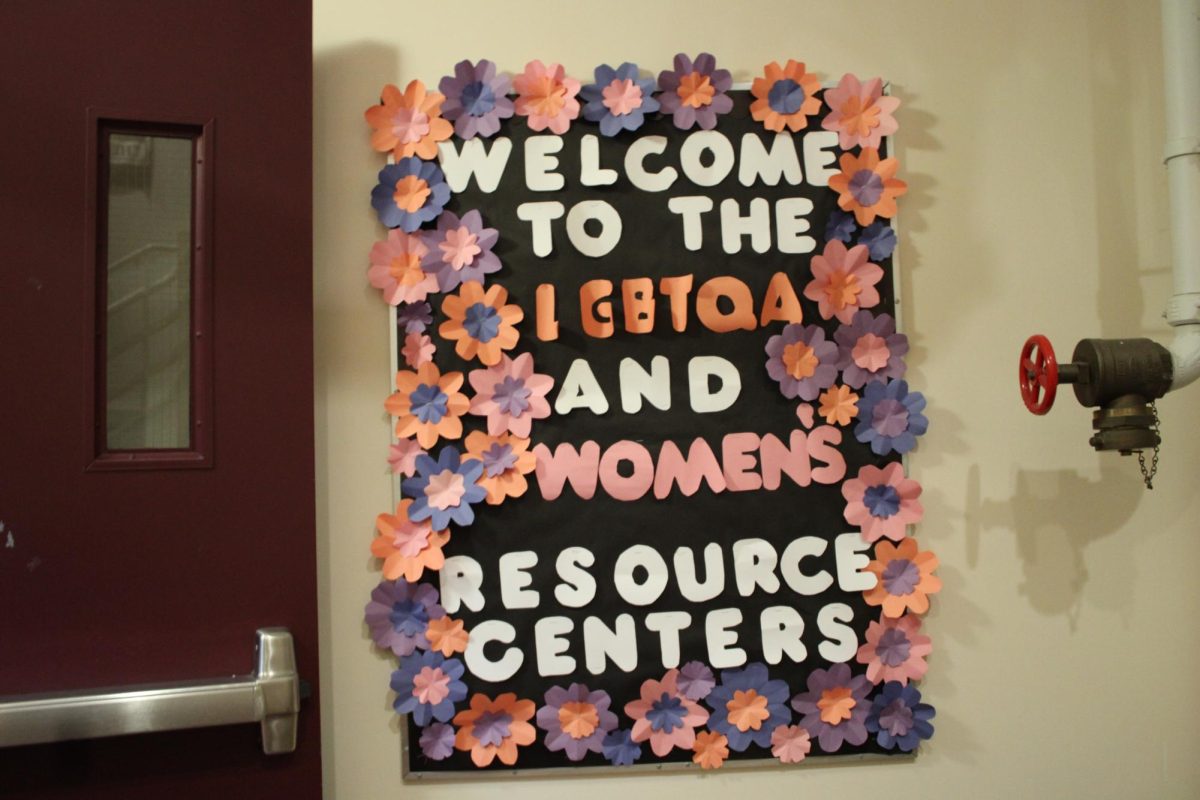 Womens/LGBTQA+ Resource Center welcome sign.
