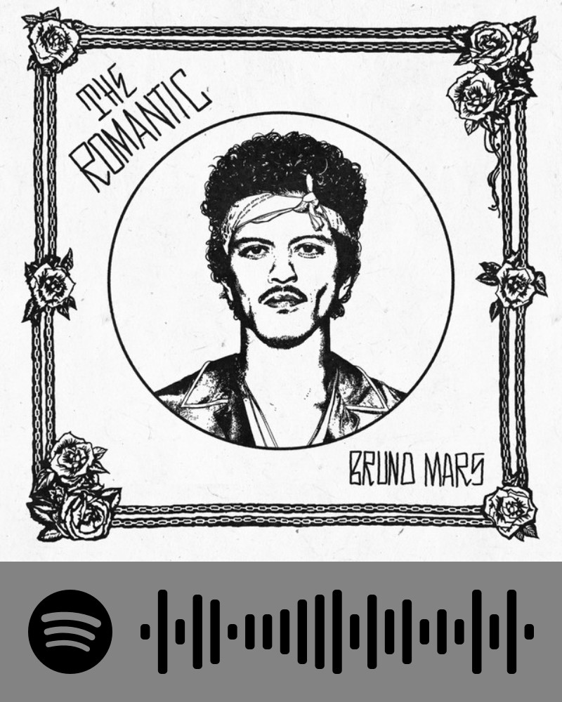 Bruno Mars’s The Romantic album cover and Spotify code.
Courtesy of Spotify.