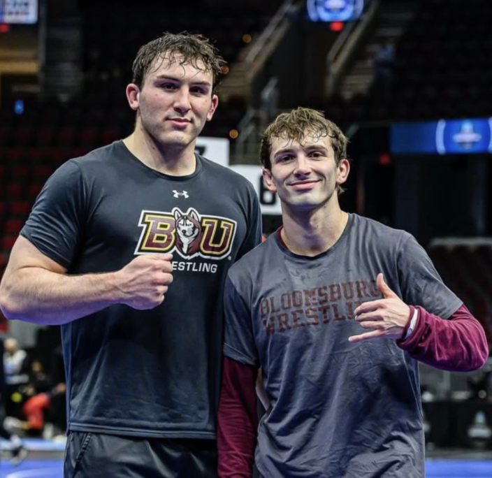 Jace Schafer and Mason Rebuck at NCAA D1 Championships in Cleveland, Ohio. 
Photo by Trish Sexton. 