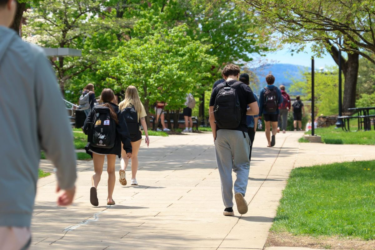 Students walking to class on campus.